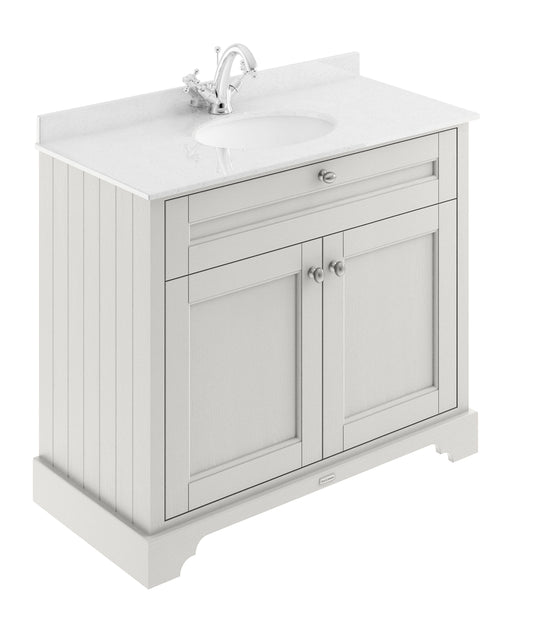 Floor Standing 2 Door Vanity Unit with 1 Tap Hole White Marble Top 1000mm