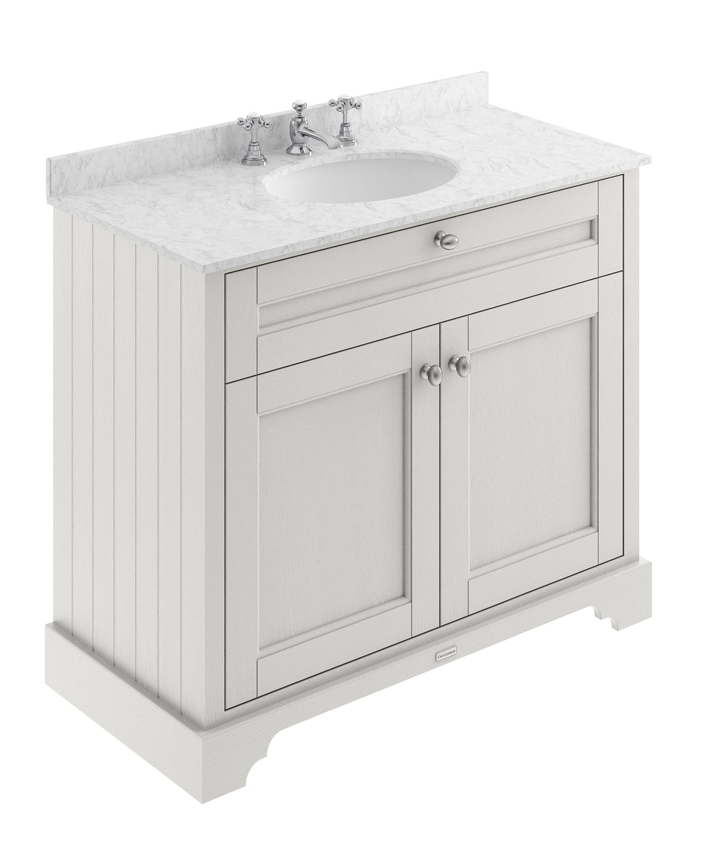 Floor Standing 2 Door Vanity Unit with 1 Tap Hole Grey Marble Top 1000mm