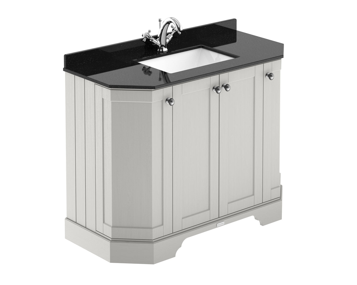 Floor Standing 4 Door Angled Vanity Unit with 1 Tap Hole Black Marble Top 1000mm