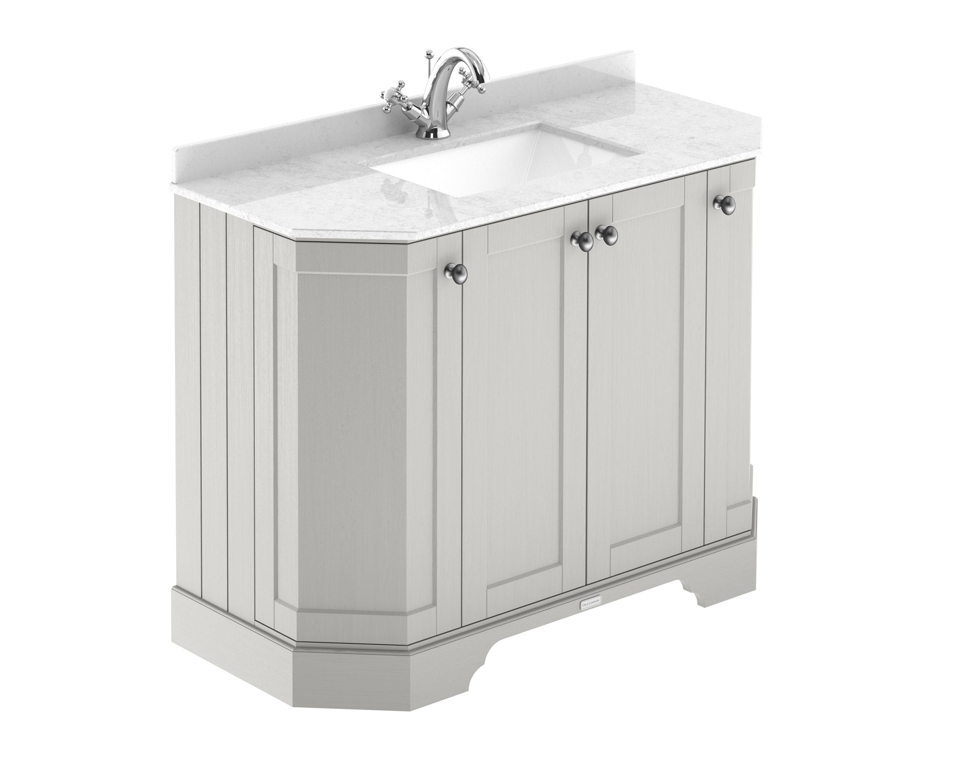 Floor Standing 4 Door Angled Vanity Unit with 1 Tap Hole White Marble Top 1000mm