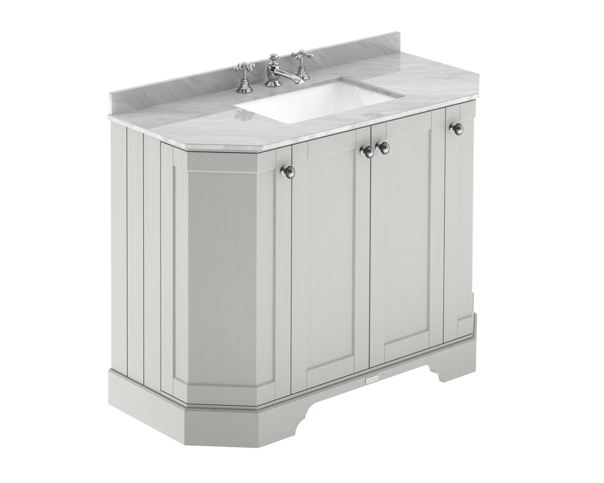 Floor Standing 4 Door Angled Vanity Unit with 3 Tap Hole Grey Marble Top 1000mm