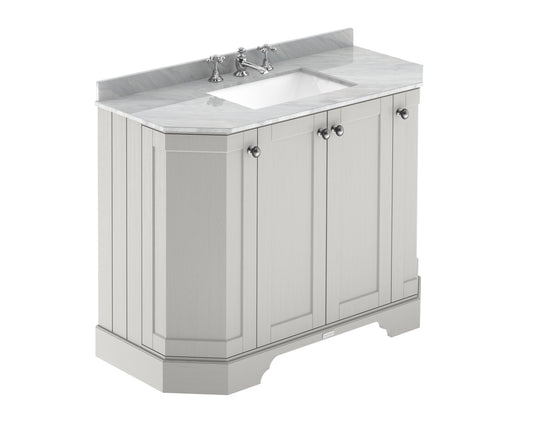 Floor Standing 4 Door Angled Vanity Unit with 3 Tap Hole Grey Marble Top 1000mm