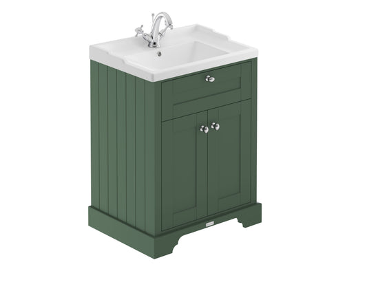 Hudson Reed Old London 600mm Hunter Green Floor Standing 2 Door Vanity Unit with 1 Tap Hole Ceramic Basin