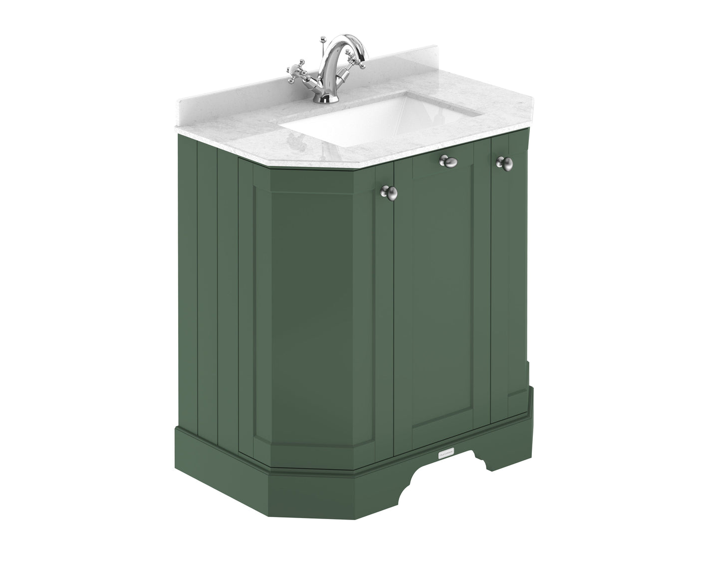 Hudson Reed Old London 786mm Hunter Green Floor Standing 3 Door Vanity Unit With White Marble Top Basin