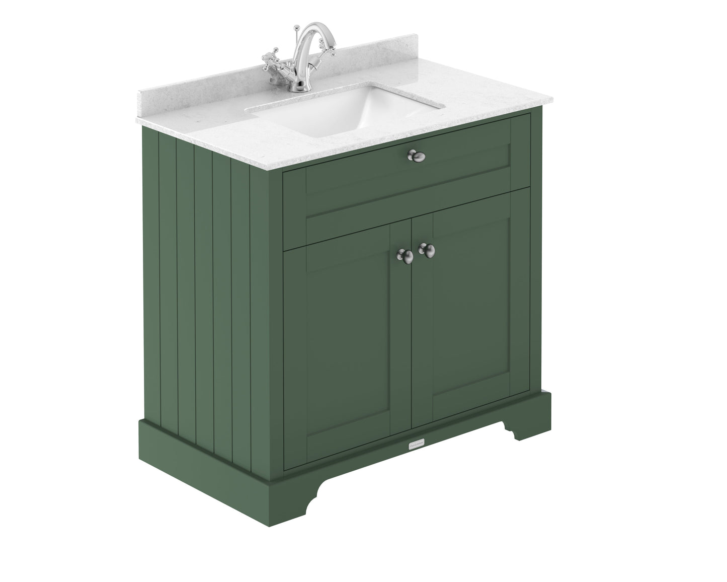 Hudson Reed Old London 800mm Hunter Green Floor Standing 2 Door Vanity Basin Unit with White Marble Top Basin
