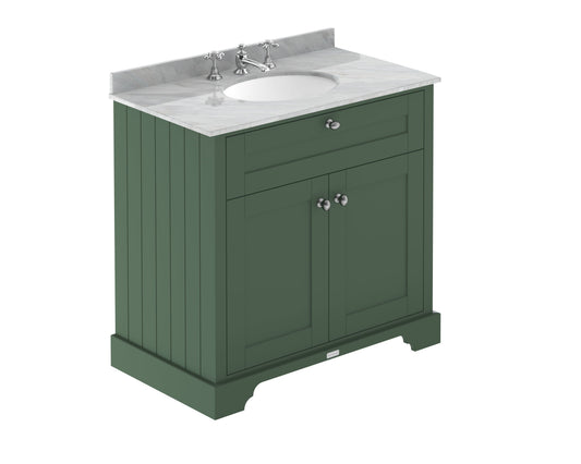 Hudson Reed Old London Hunter Green Floor Standing 2 Door Vanity Unit With Grey Marble Top Basin