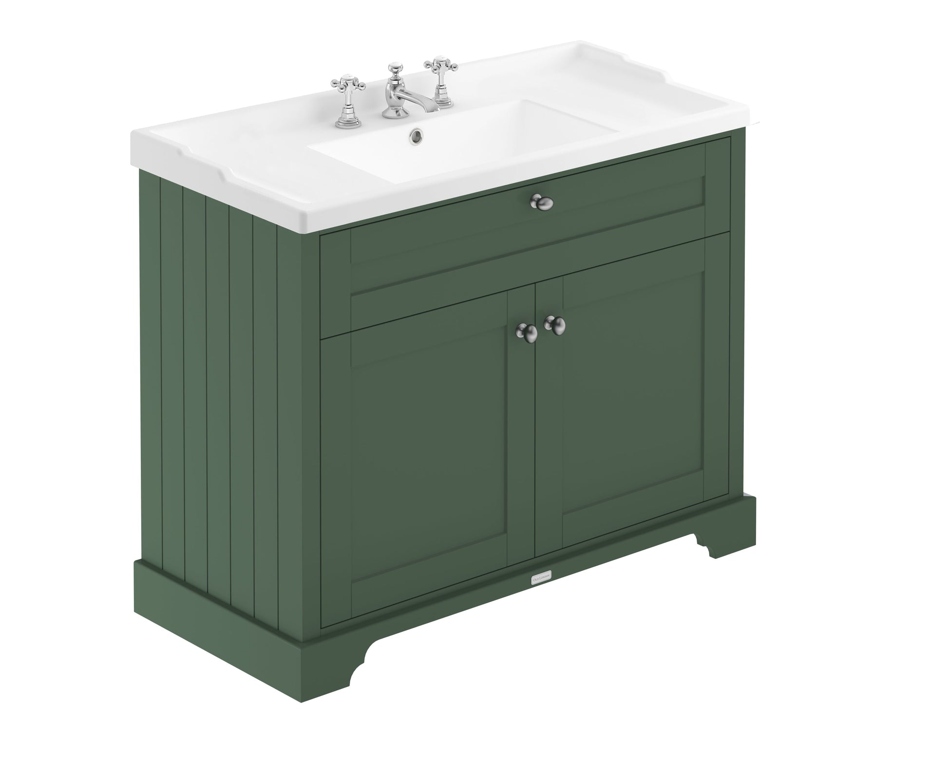 Hudson Reed Old London 1000mm Hunter Green Floor Standing 2 Door Vanity Unit With 3 Tap Hole Ceramic Basin