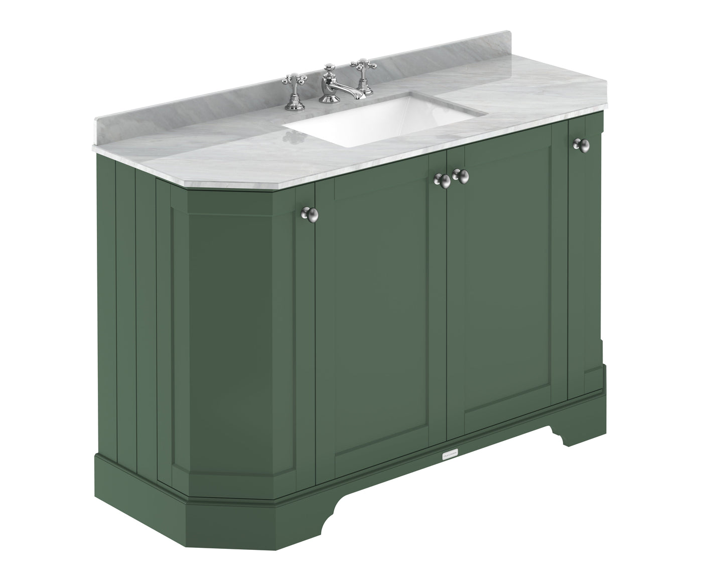 Hudson Reed Old London Traditional Hunter Green 1236mm Vanity Unit with 3 Tap Hole Grey Marble Top Basin