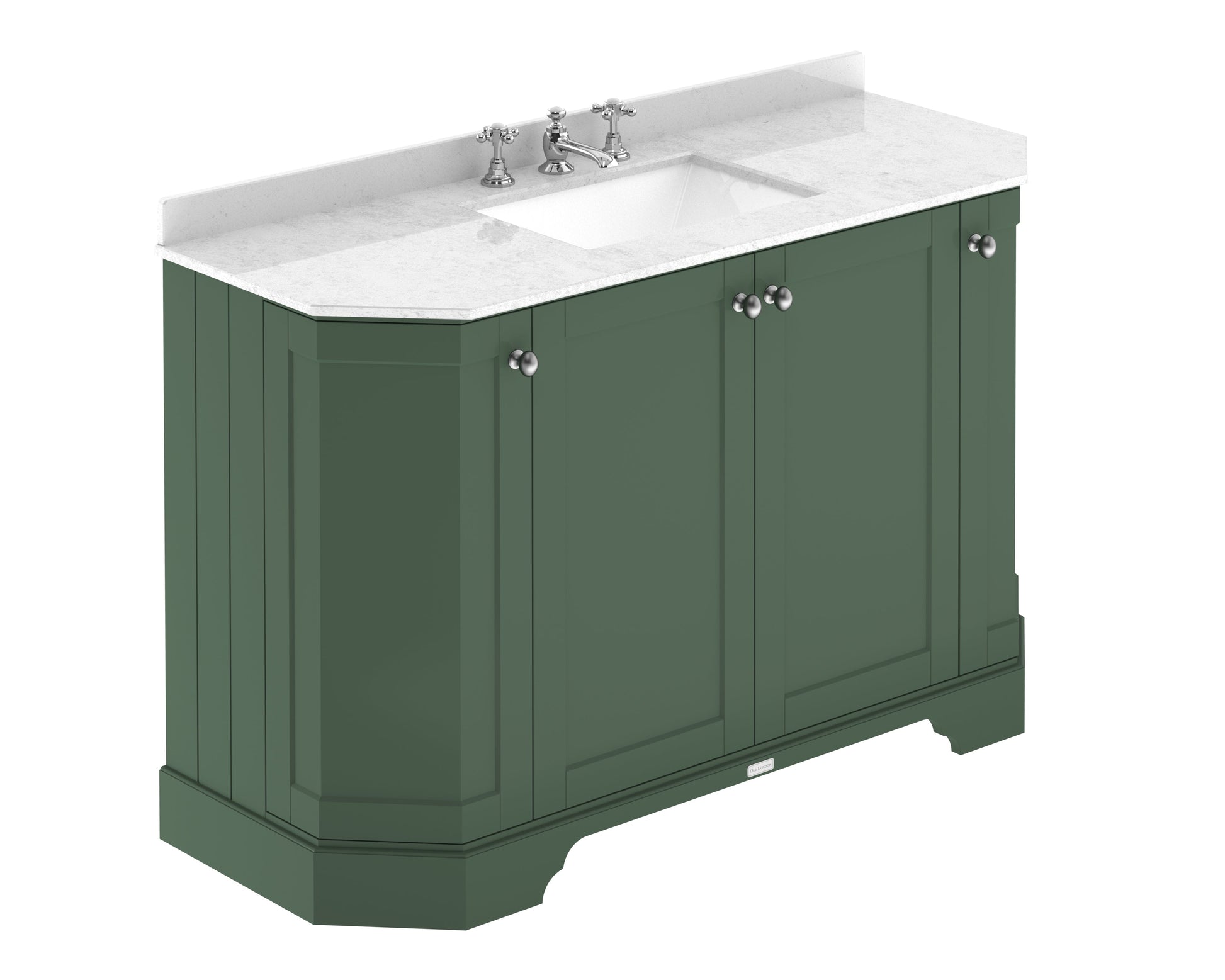 Floor Standing 4 Door Angled Vanity Unit with 3 Tap Hole White Marble Top 1200mm