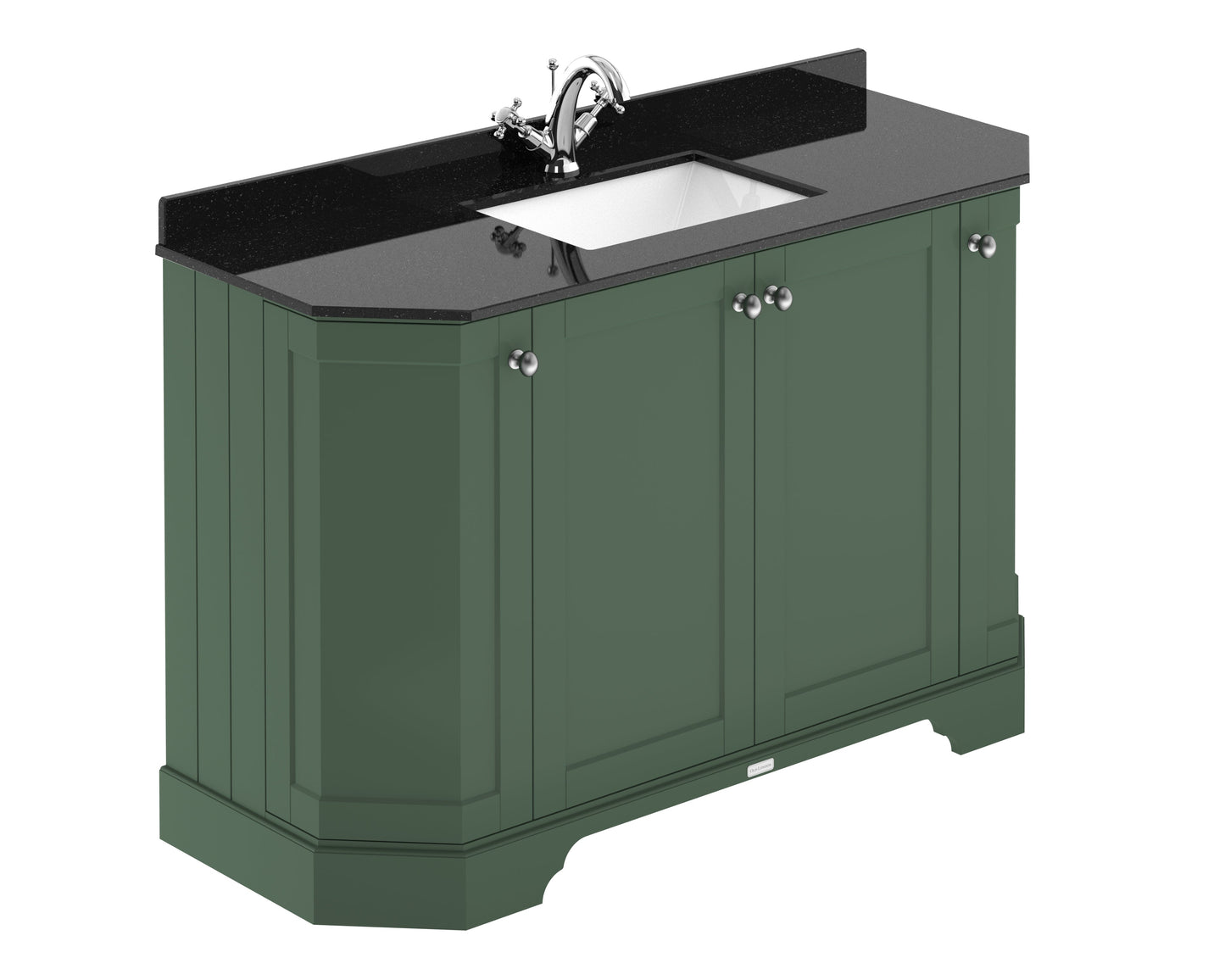 Hudson Reed Old London 1236mm Hunter Green Floor Standing 4 Door Vanity Unit With Black Marble Top