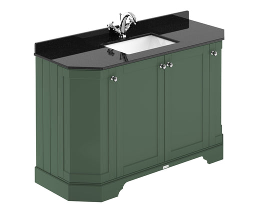Hudson Reed Old London 1236mm Hunter Green Floor Standing 4 Door Vanity Unit With Black Marble Top