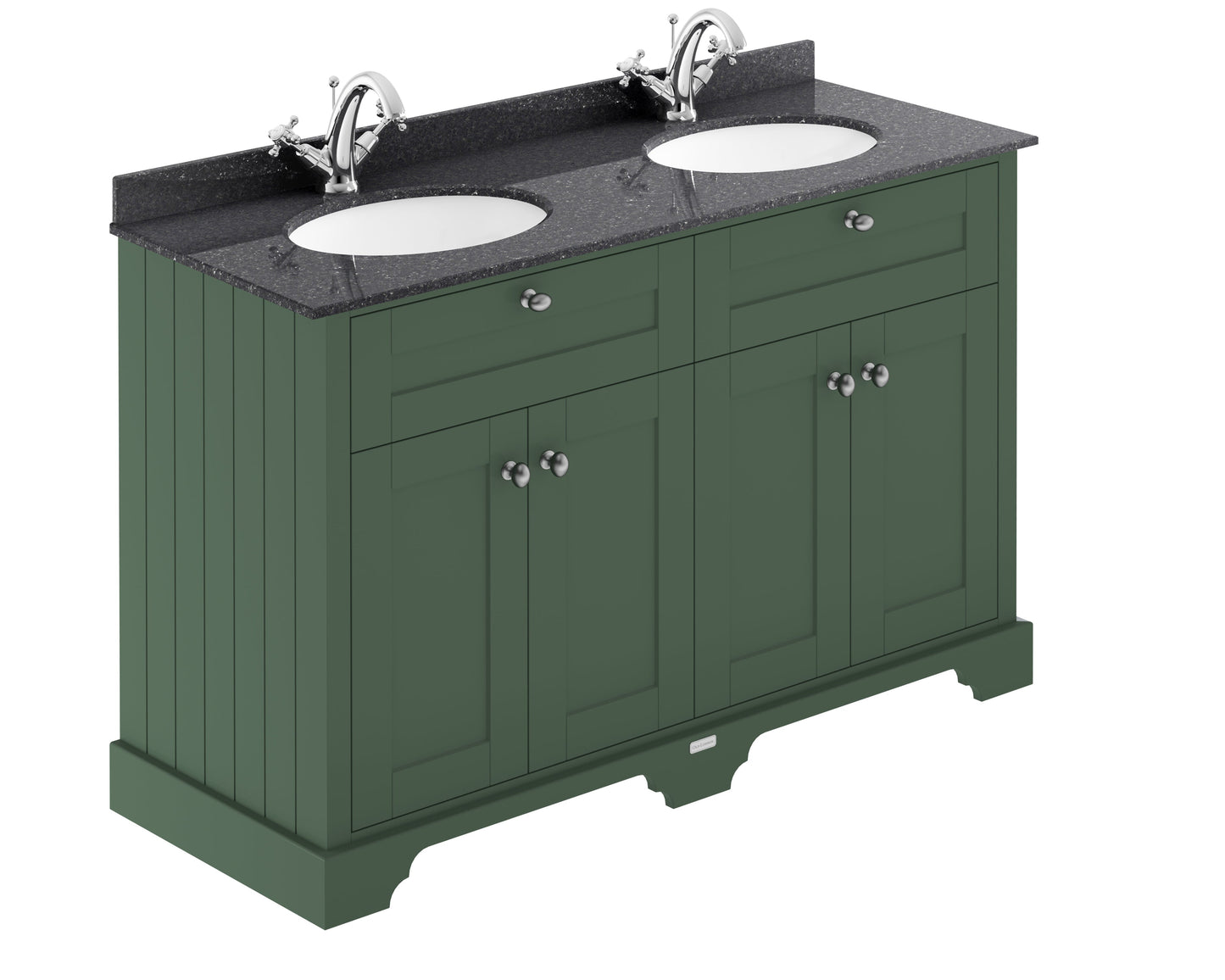 Hudson Reed Old London 1220mm Hunter Green Floor Standing 4 Door Double Basin Black Marble Top Vanity Unit