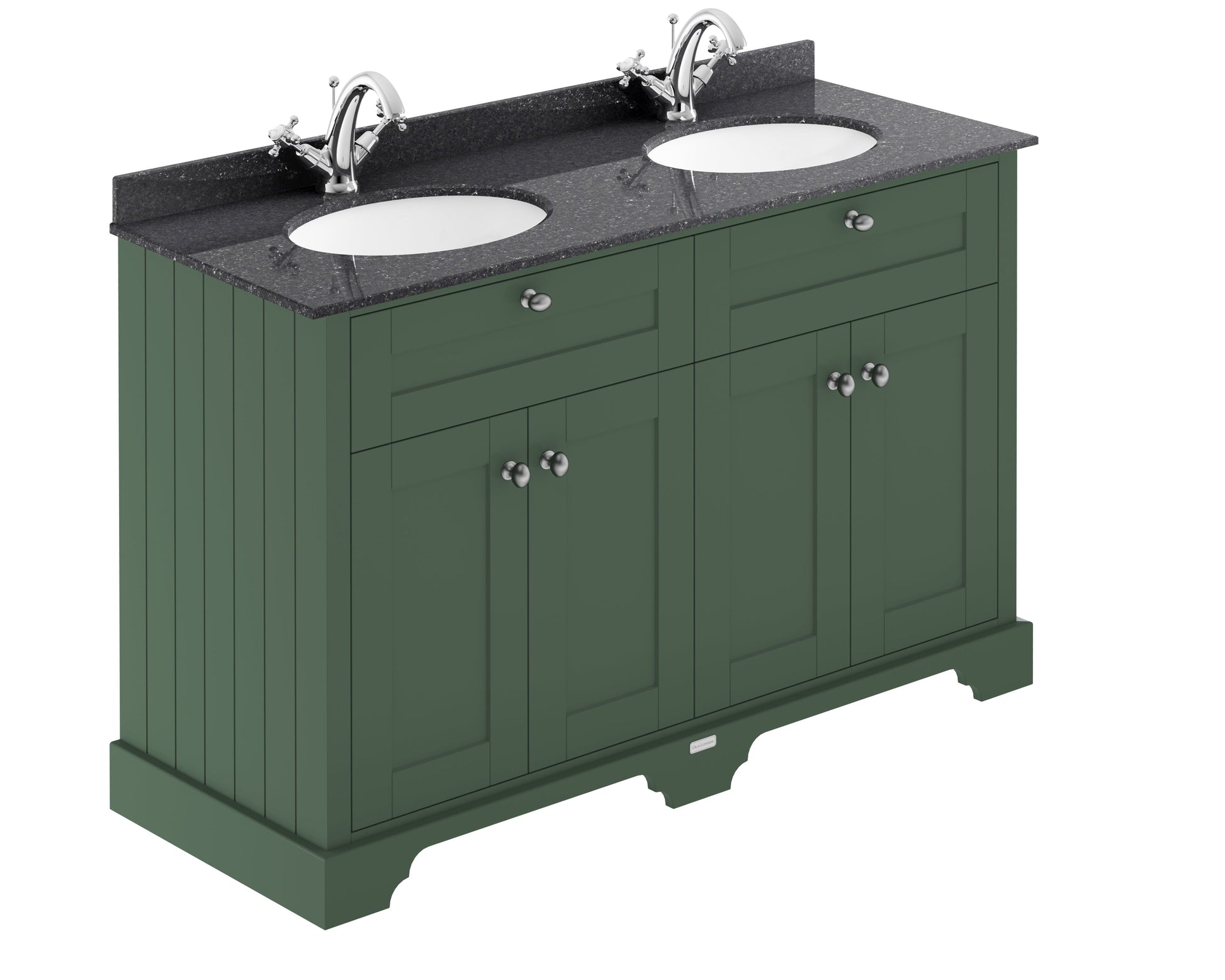 Hudson Reed Old London 1220mm Hunter Green Floor Standing 4 Door Double Basin Black Marble Top Vanity Unit