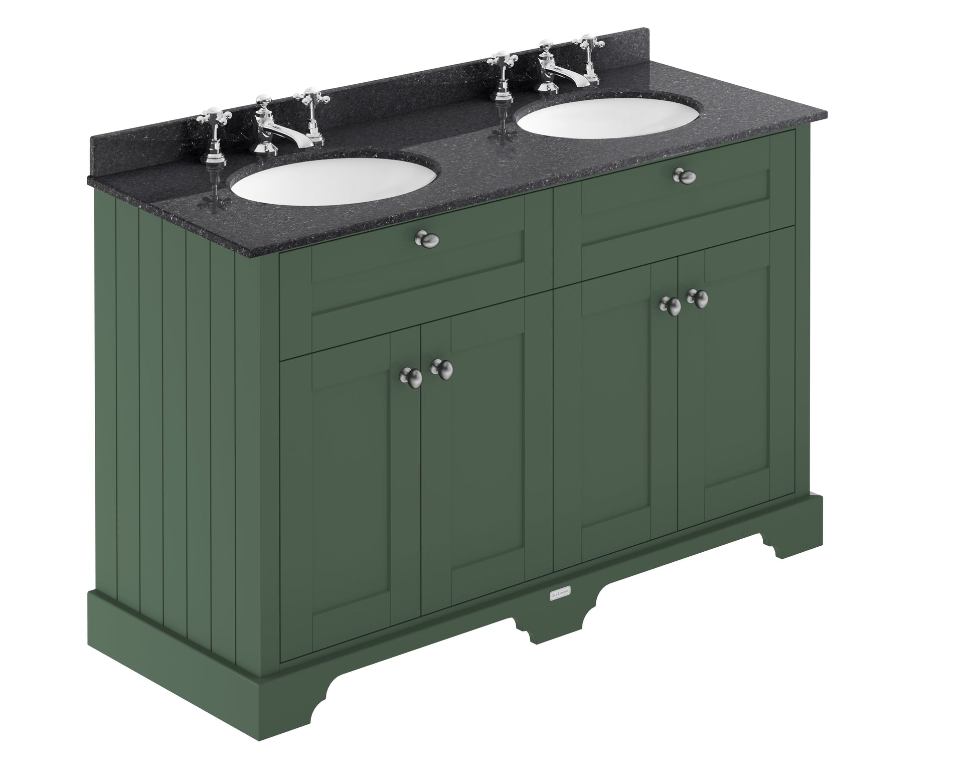 Hudson Reed Old London 1200mm Hunter Green Floor Standing Vanity Unit With Black Marble Top Double Basin