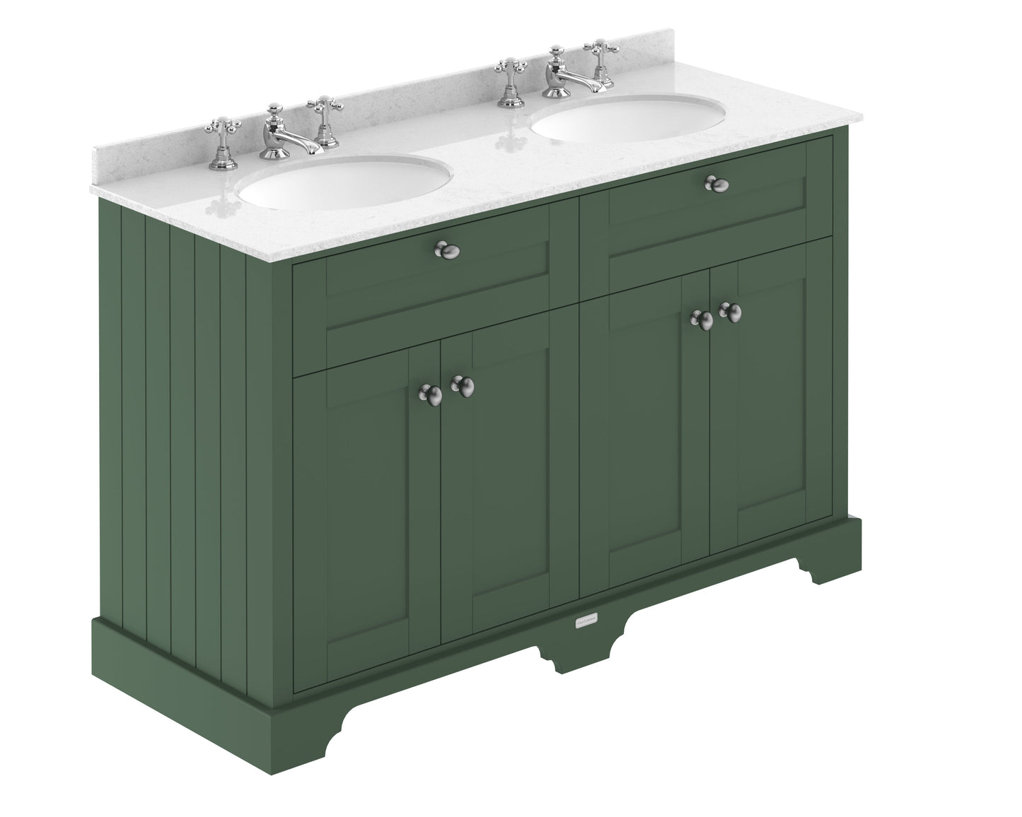Hudson Reed Old London 1220mm Hunter Green Floor Standing Vanity Unit With Double White Marble Basin
