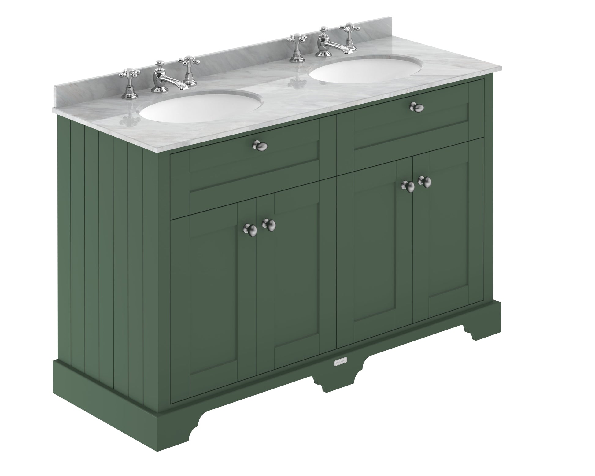 Hudson Reed Old London 1220mm Hunter Green Floor Standing 4 Door Vanity Unit with Grey Marble Top Double Basin