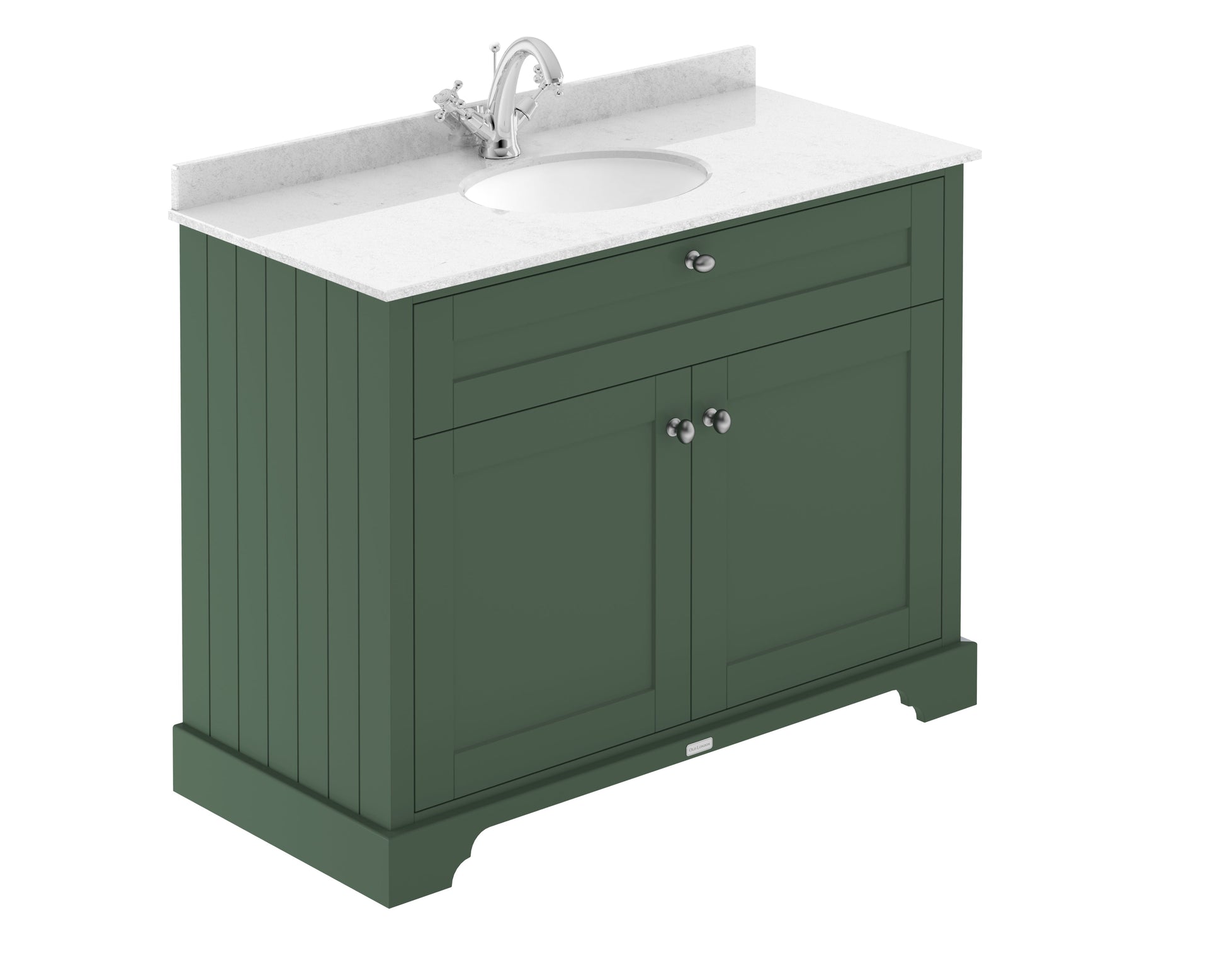 Hudson Reed Old London 1020mm Hunter Green Floor Standing 2 Door Vanity Unit With White Marble Top Basin