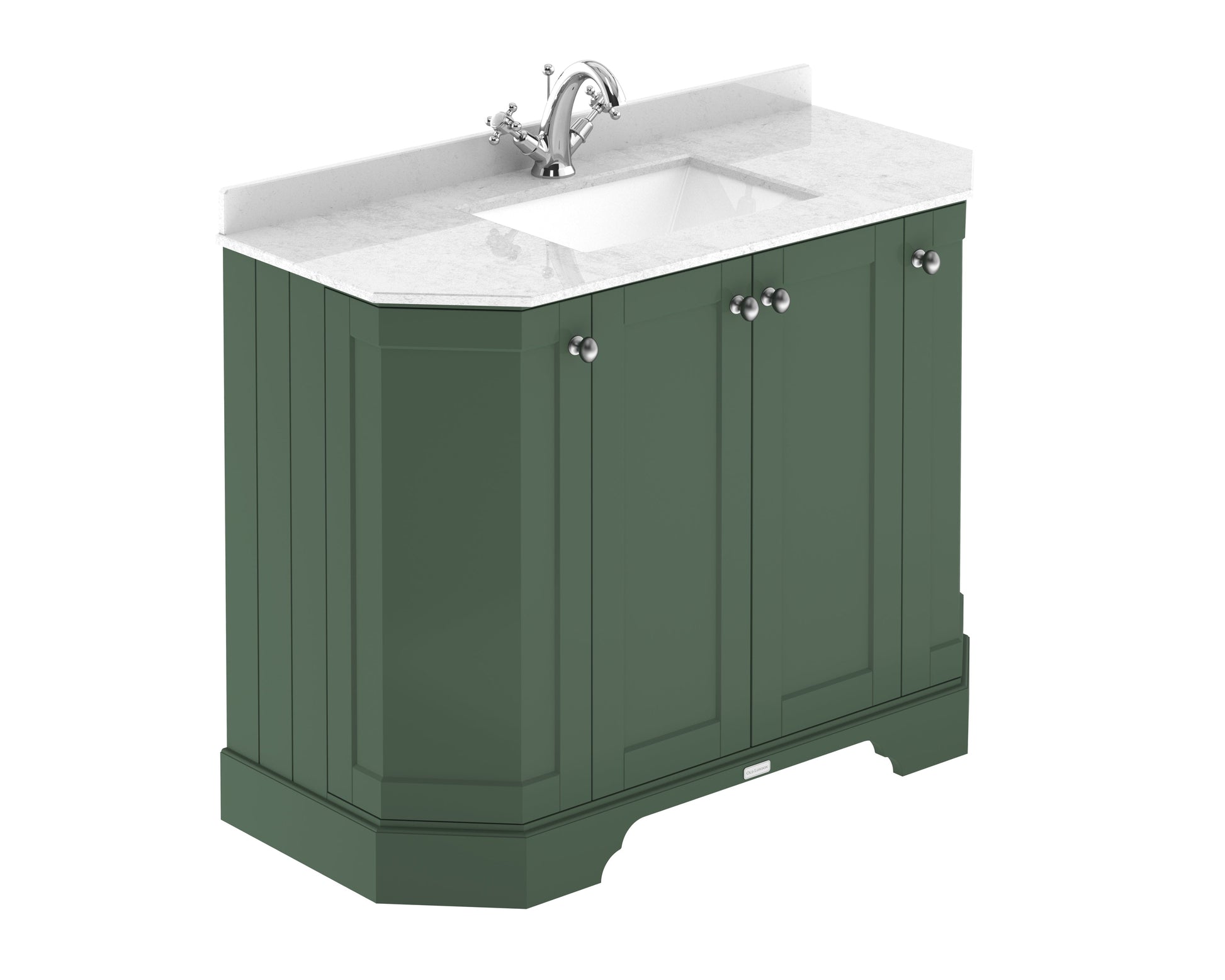 Hudson Reed Old London 1000mm Hunter Green Floor Standing 4 Door Vanity Unit With White Marble Top Basin