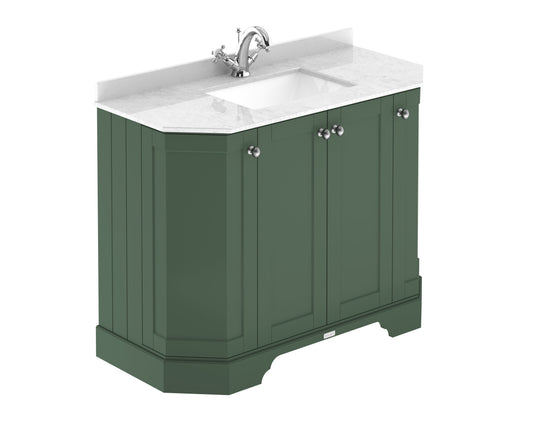 Hudson Reed Old London 1000mm Hunter Green Floor Standing 4 Door Vanity Unit With White Marble Top Basin