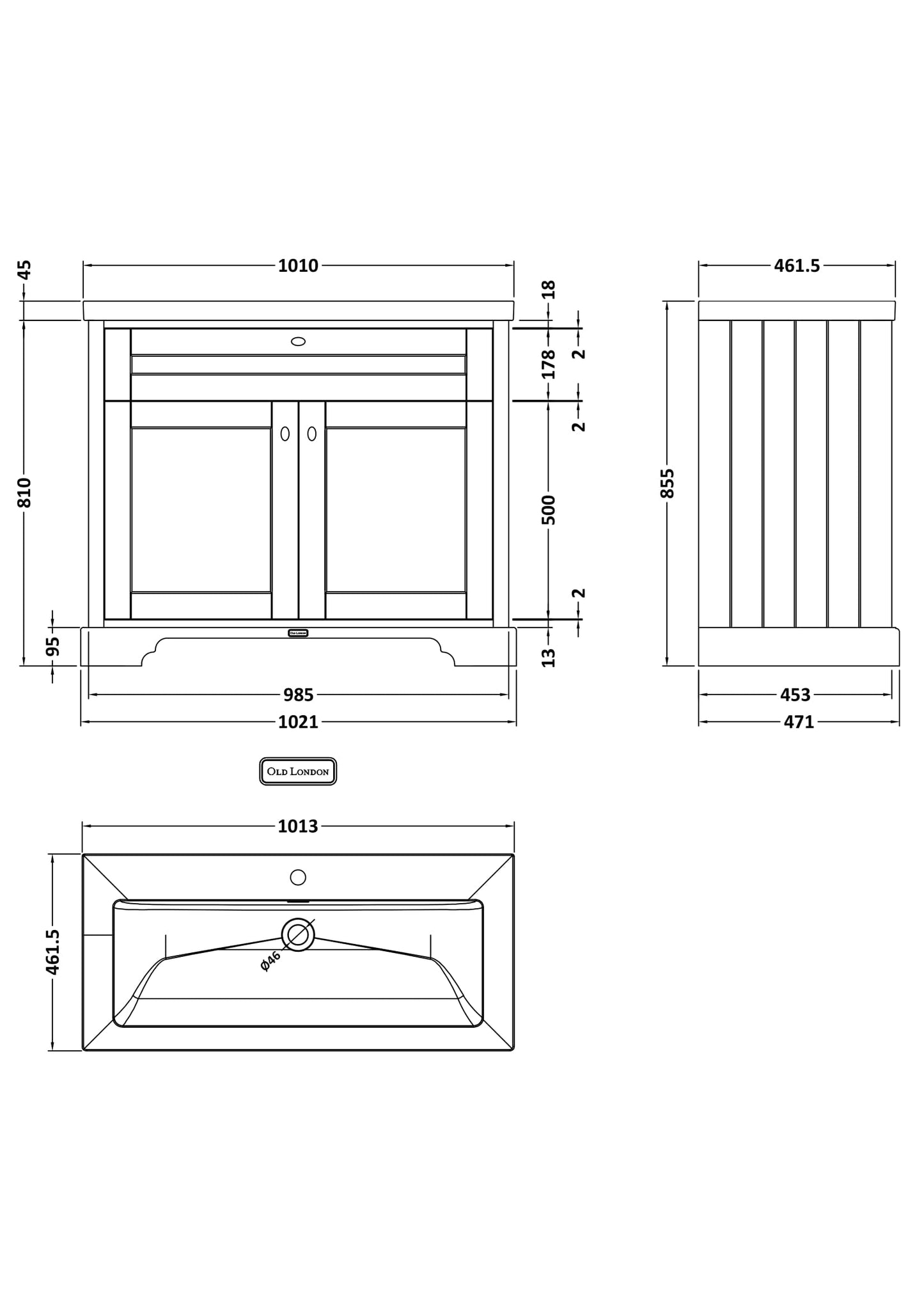 Hudson Reed Old London Hunter Green 2-Door Vanity Unit With Basin