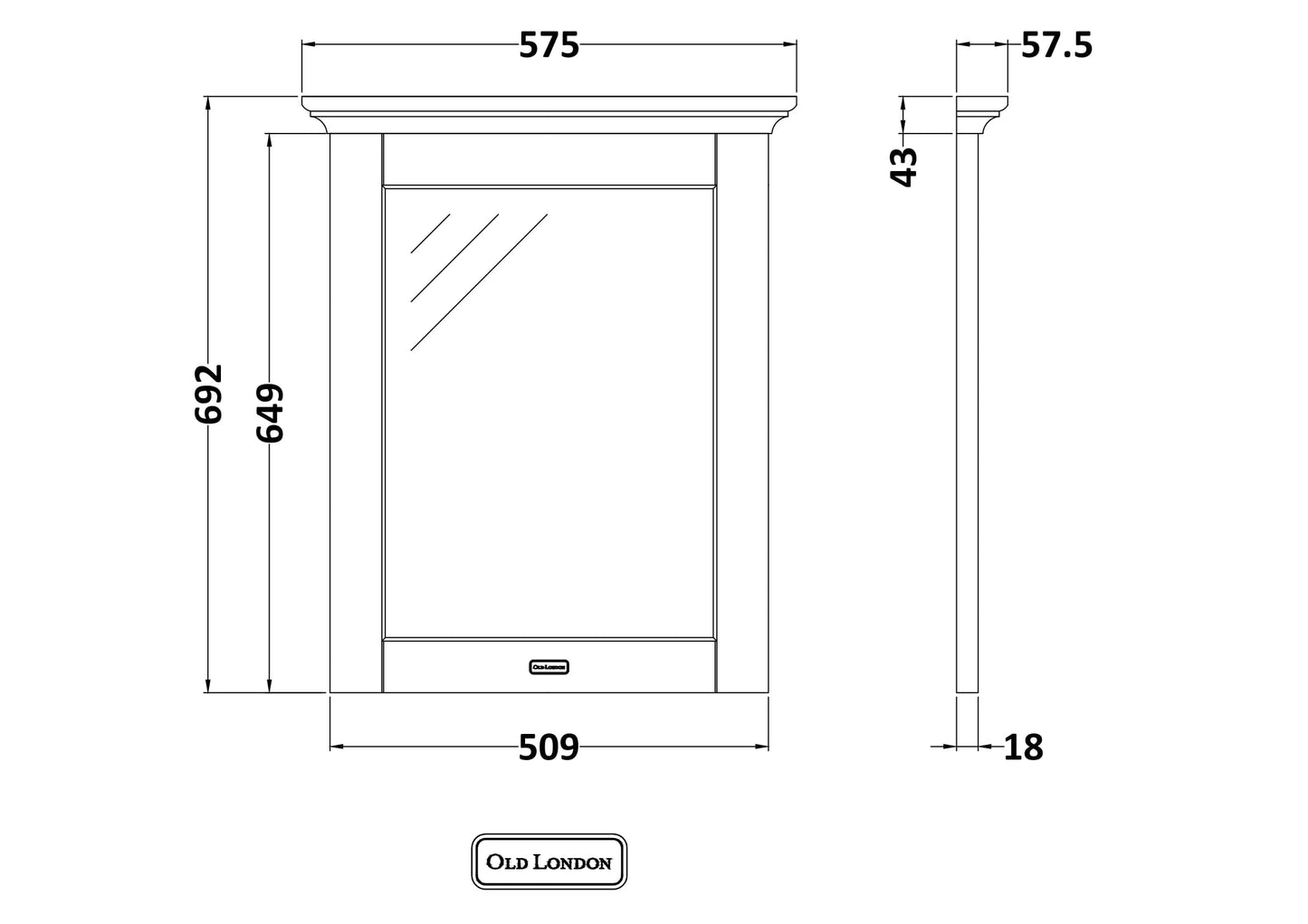 Wall Hung Flat Mirror 600mm