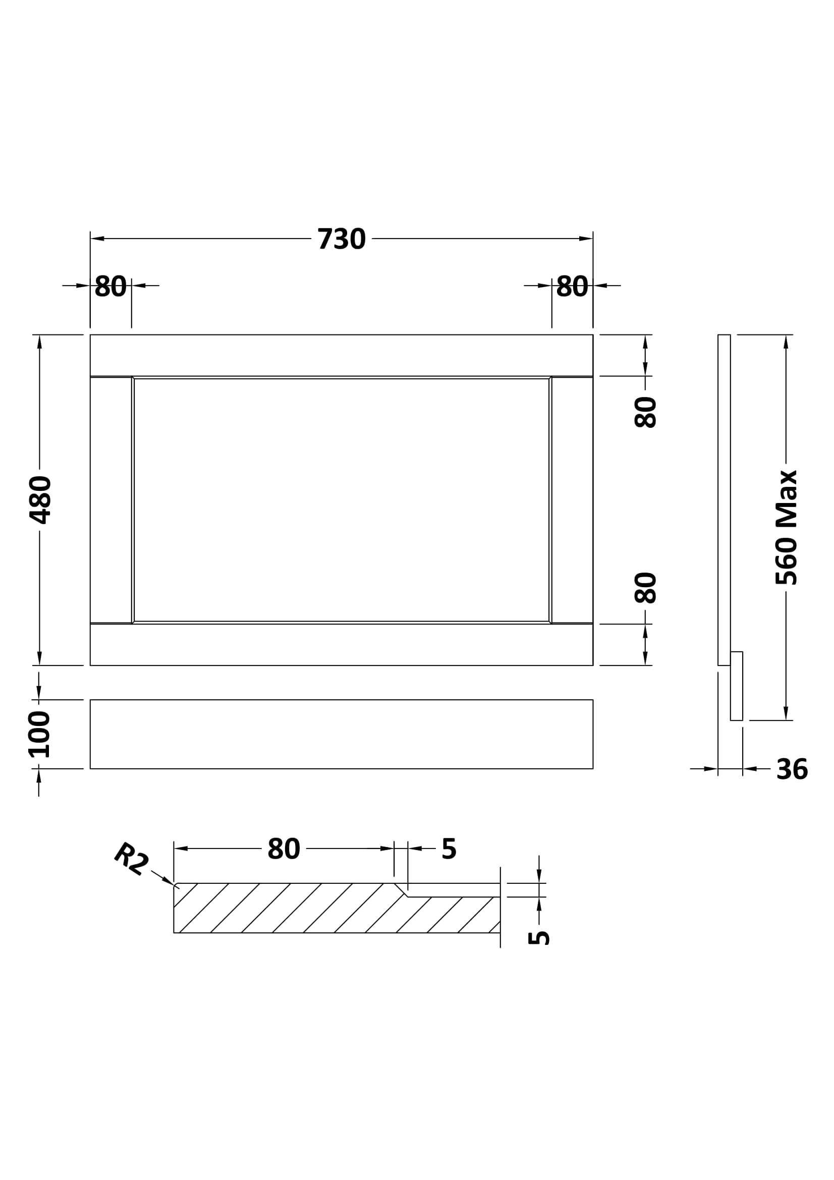Straight Bath End Panel 750mm
