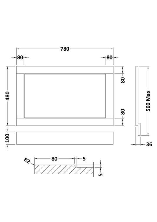 Straight Bath End Panel 800mm