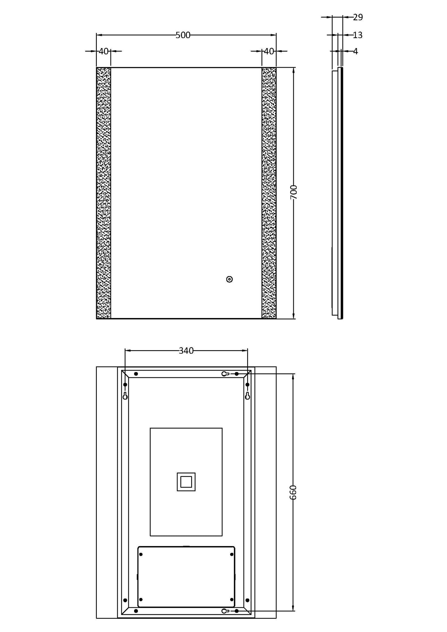 Castor 700mm x 500mm Ambient Mirror