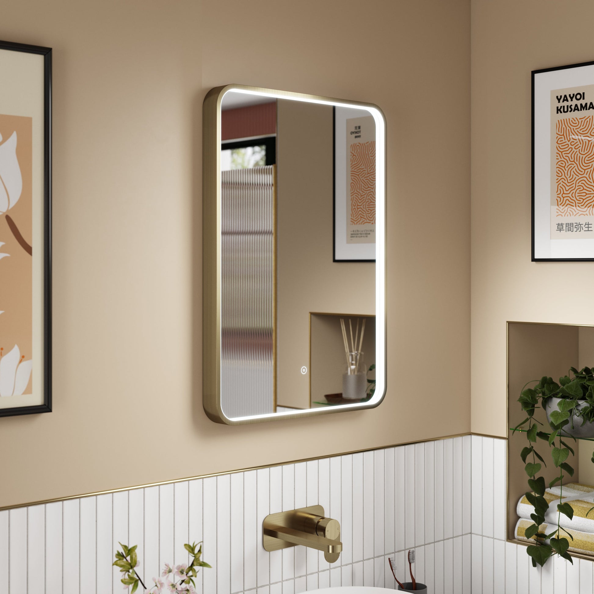 Pictor Brushed Brass Inset Frame LED Mirror - 700 x 500mm