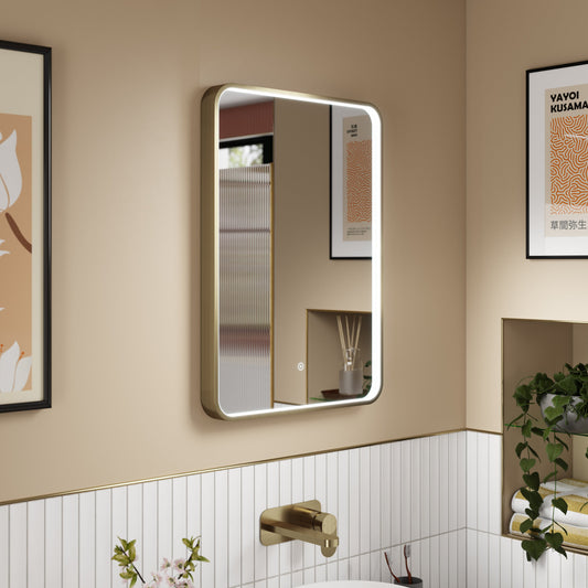 Pictor Brushed Brass Inset Frame LED Mirror - 700 x 500mm