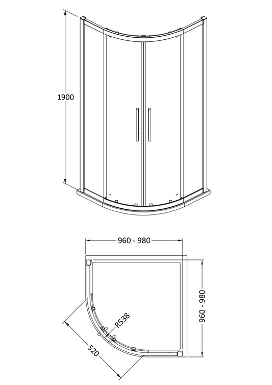 Apex 1000mm Quadrant 8mm Glass