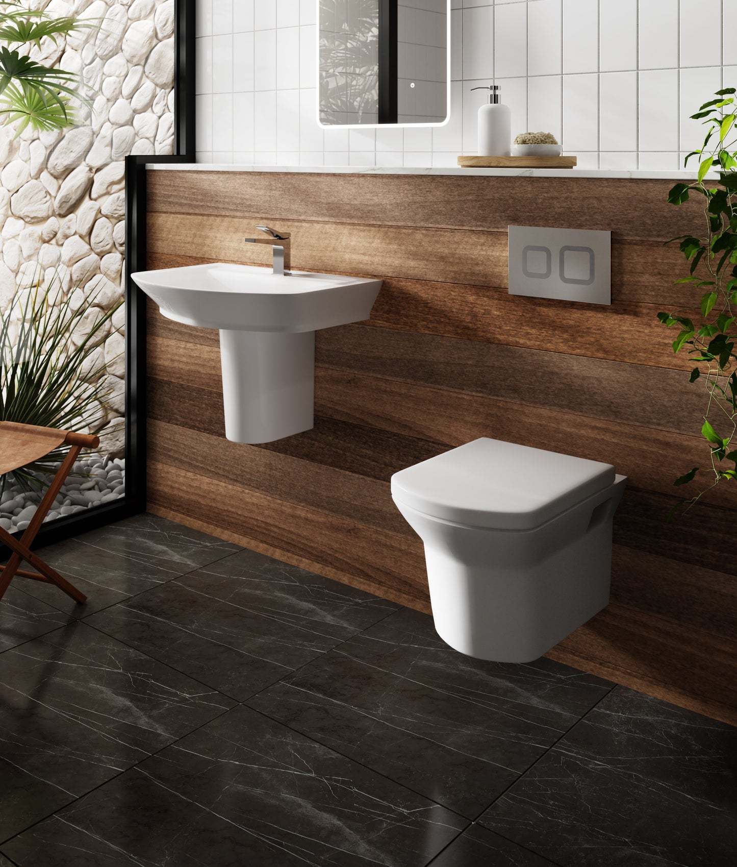 Hudson Reed Maya Square Wall Hung Toilet Pan With Soft Close Seat