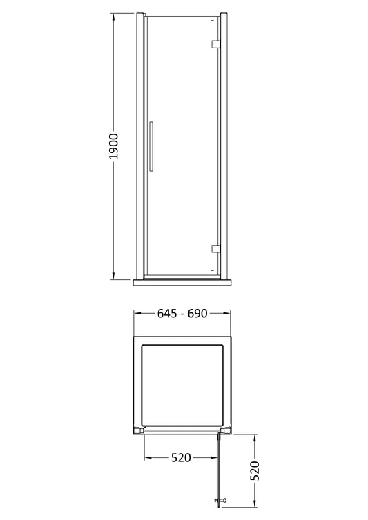 Hudson Reed Apex 700mm Hinged Shower Door With Handle