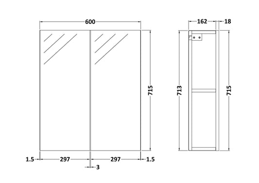 Fusion Fitted Wall Hung 2 Door Mirror Unit (50/50) 600mm