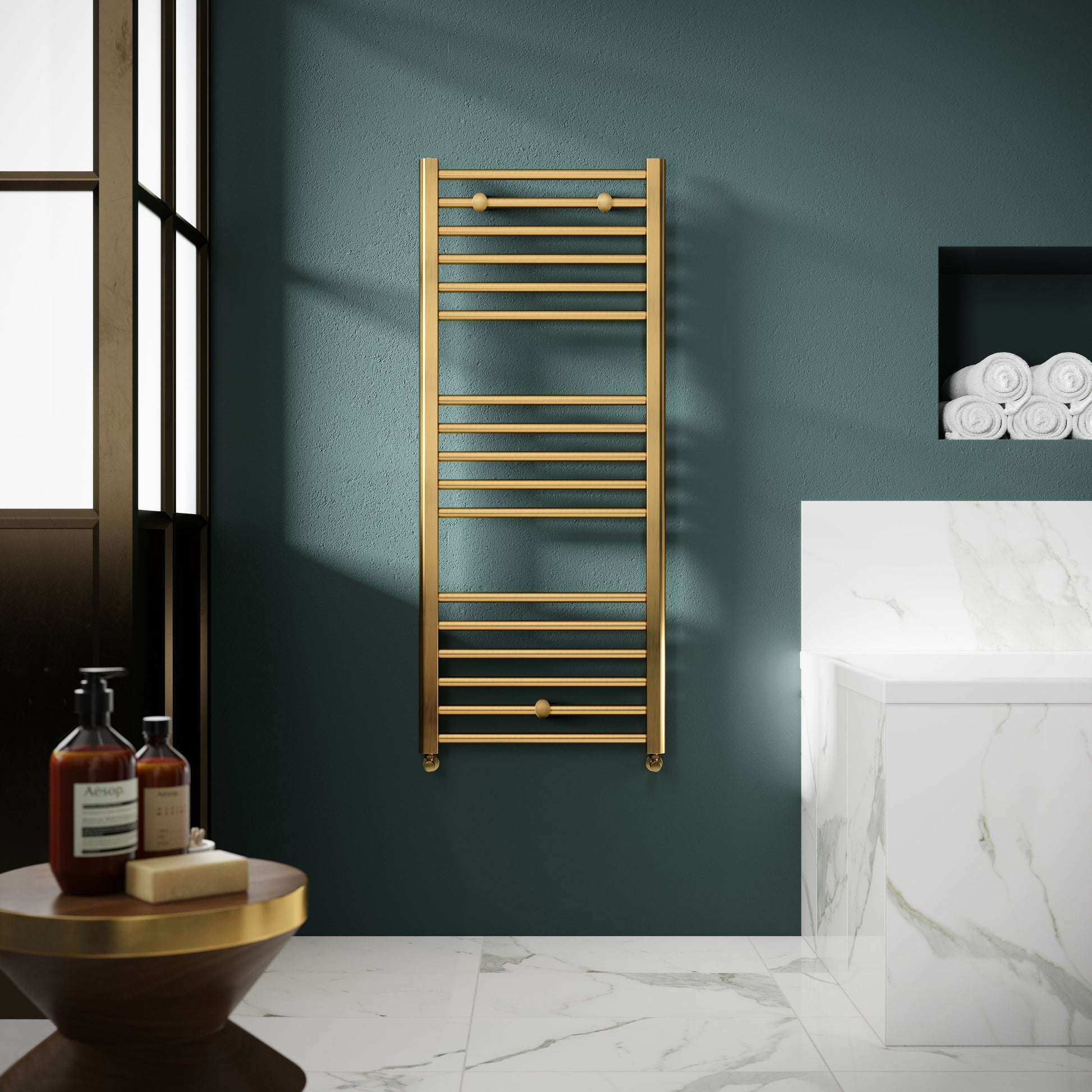 Lorica Straight Towel Radiator with Round Rails 1200mm x 500mm