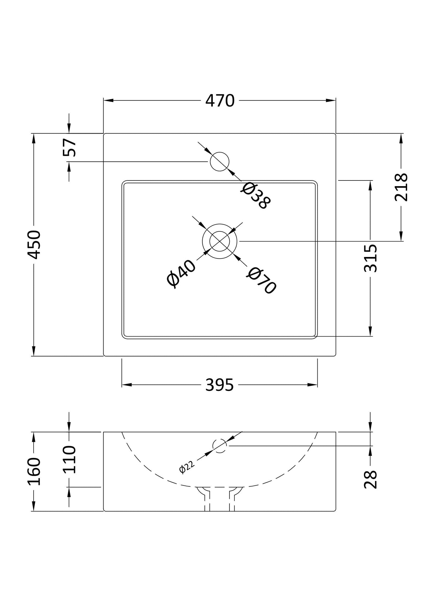 Square Vessel 460 x 470 x 160mm