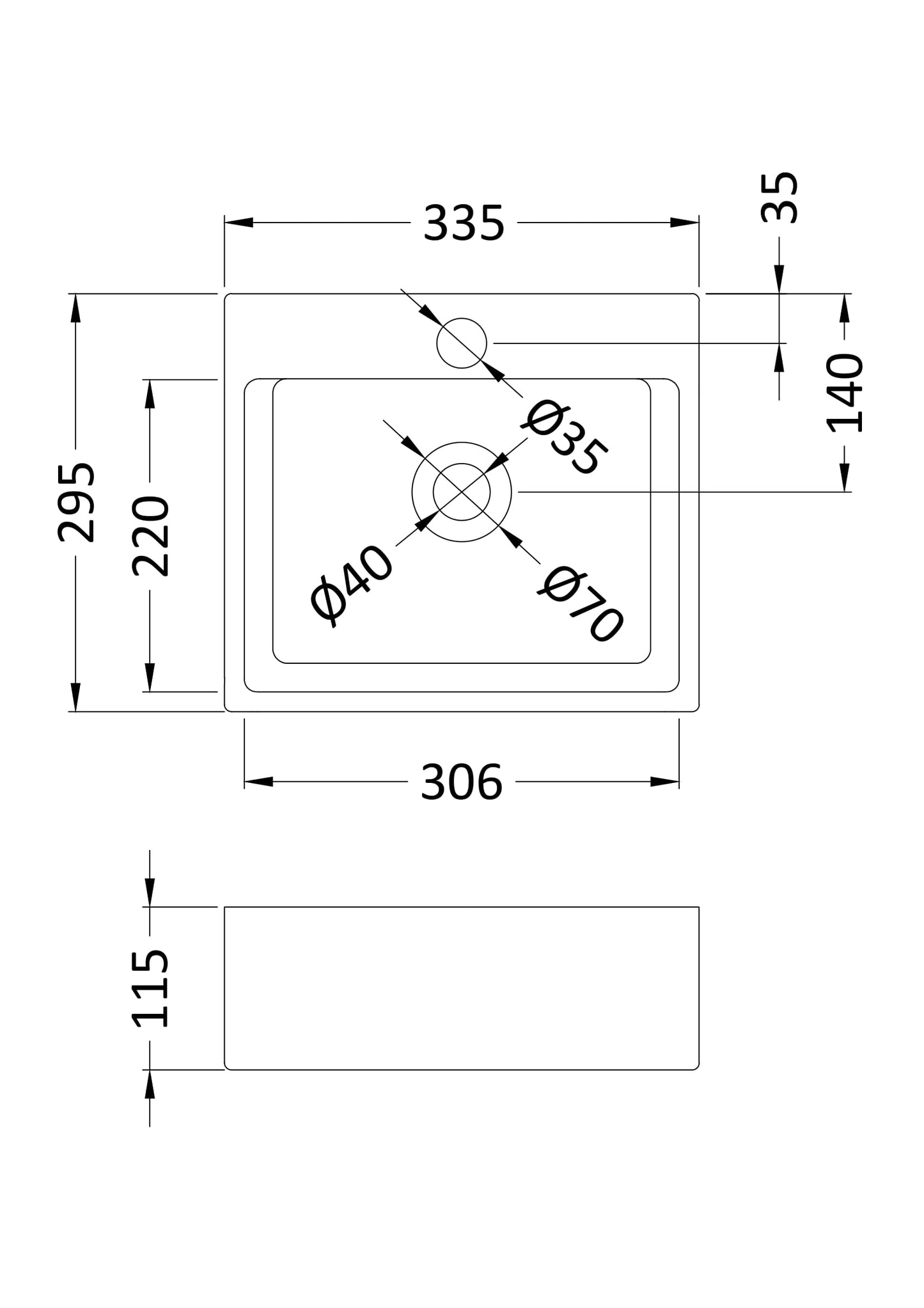Rectangular Vessel 335 x 295 x 115mm
