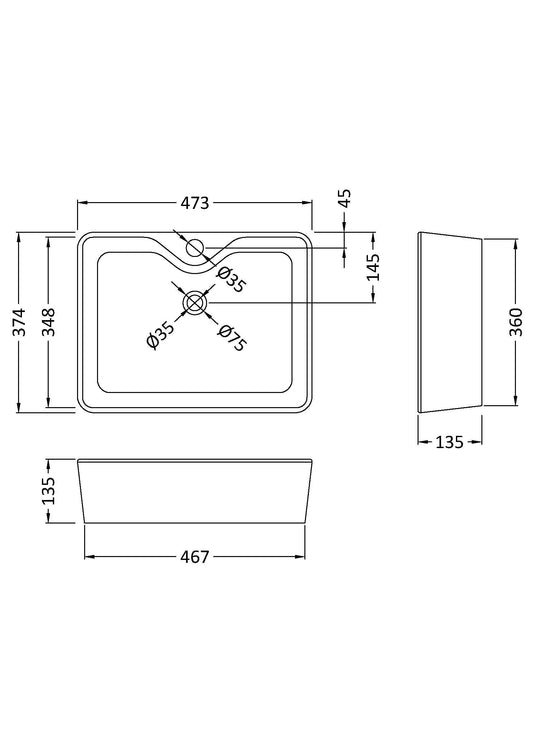 Rectangular Vessel 485 x 374 x 135mm