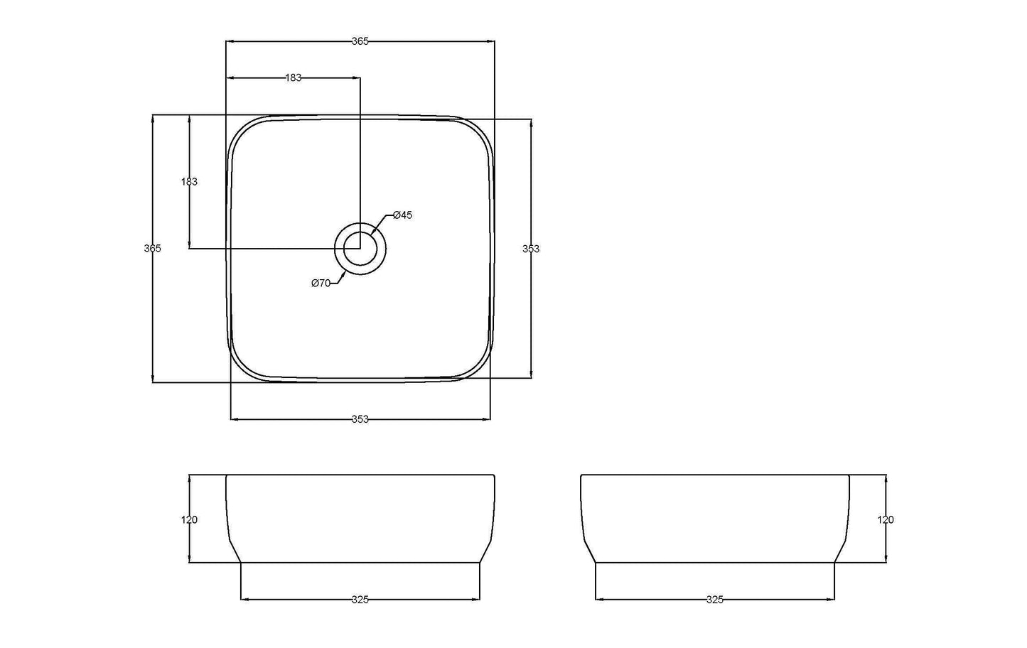 Square Vessel 365 x 365 x 120mm