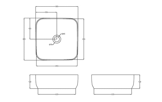 Square Vessel 365 x 365 x 120mm