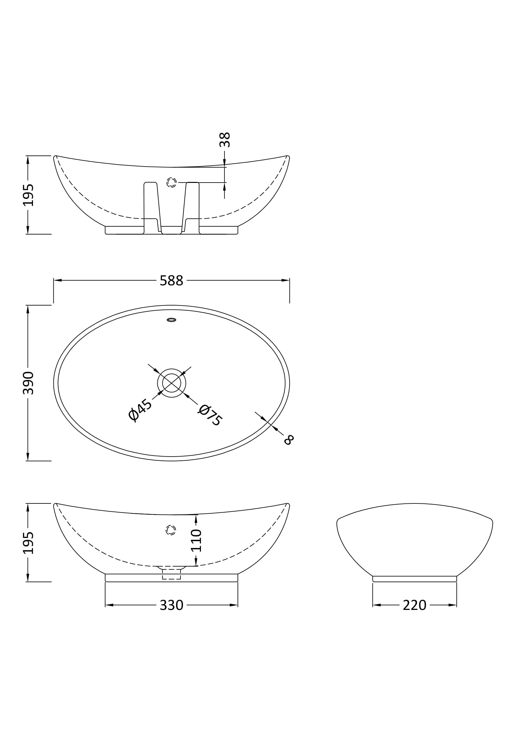 Oval Vessel 588 x 390 x 195mm