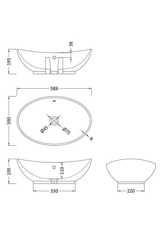 Oval Vessel 588 x 390 x 195mm