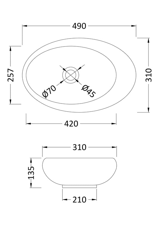 Oval Vessel 490 x 320 x 135mm