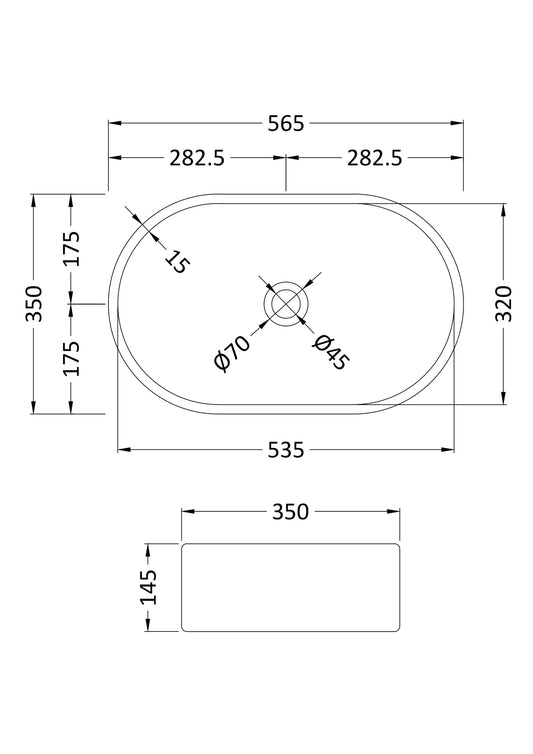 Oval Vessel 565 x 350 x 145mm