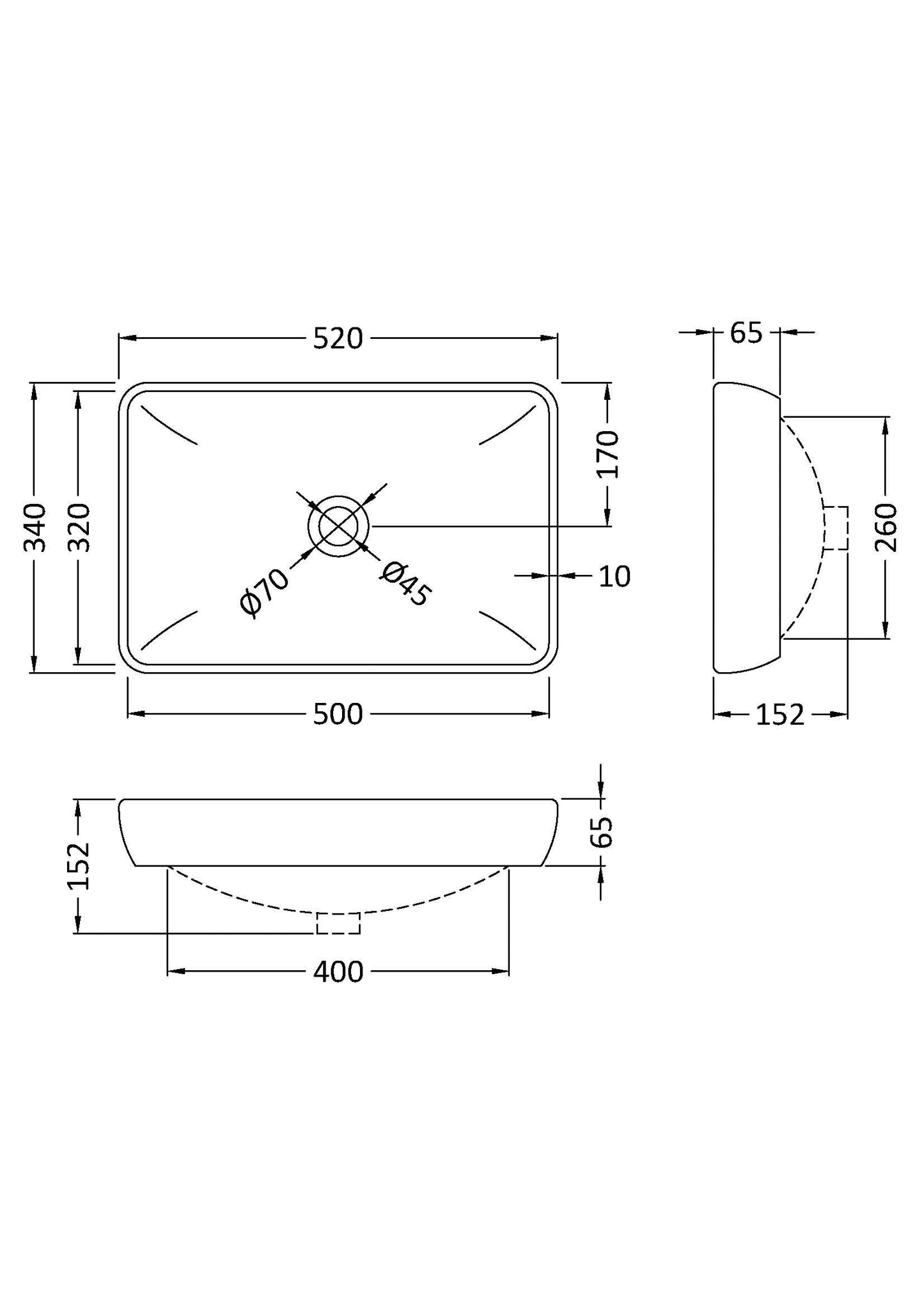 Rectangular Vessel 520 x 340 x 152mm