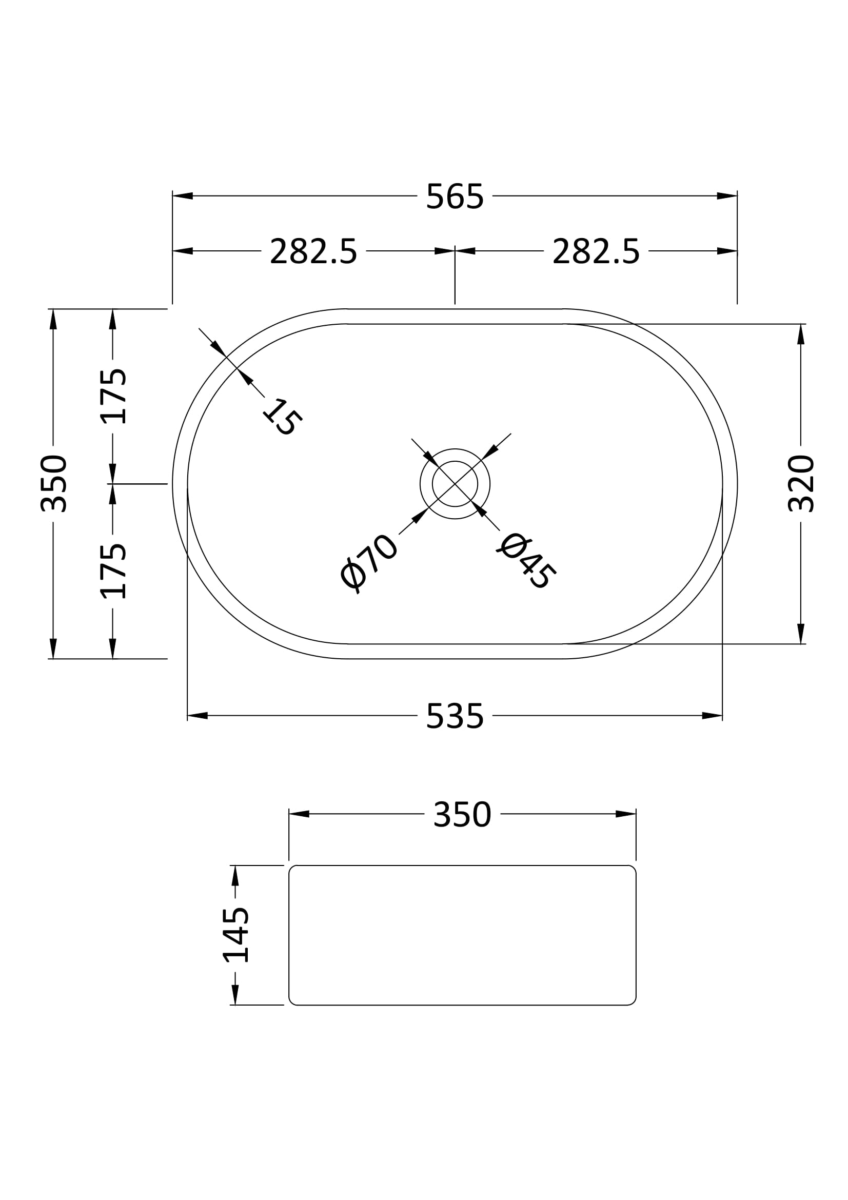 Luxe Oval Vessel 565 x 350 x 145mm