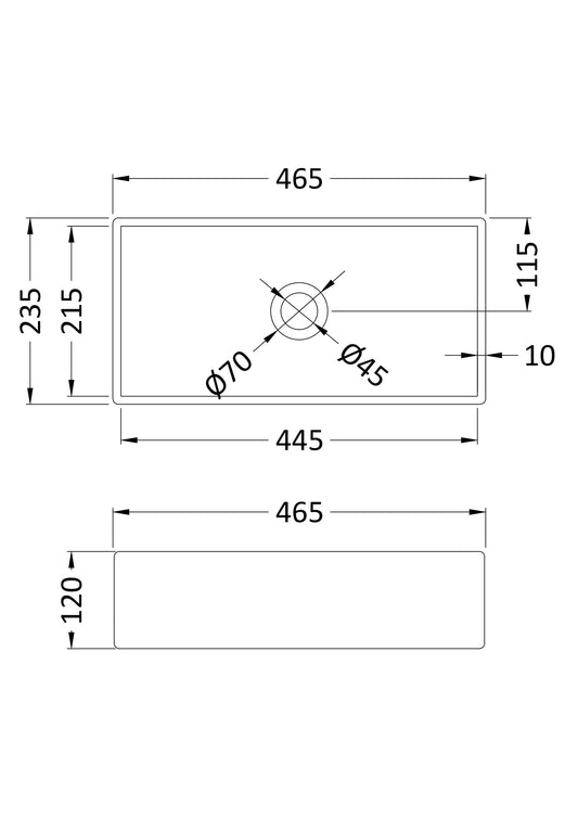 Luxe Rectangular Vessel 465 x 235 x 120mm