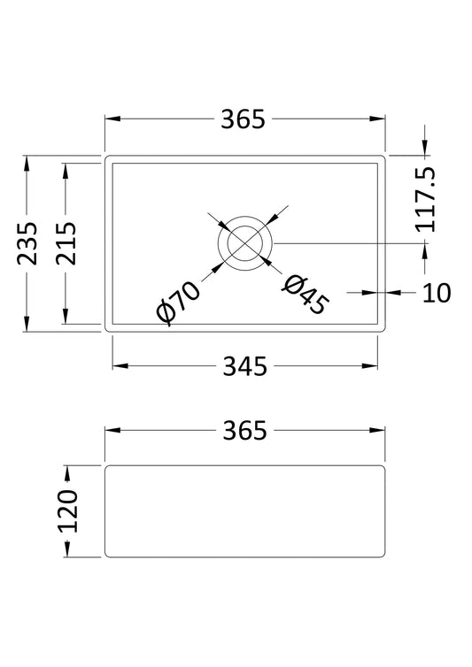 Luxe Rectangular Vessel 365 x 235 x 120mm