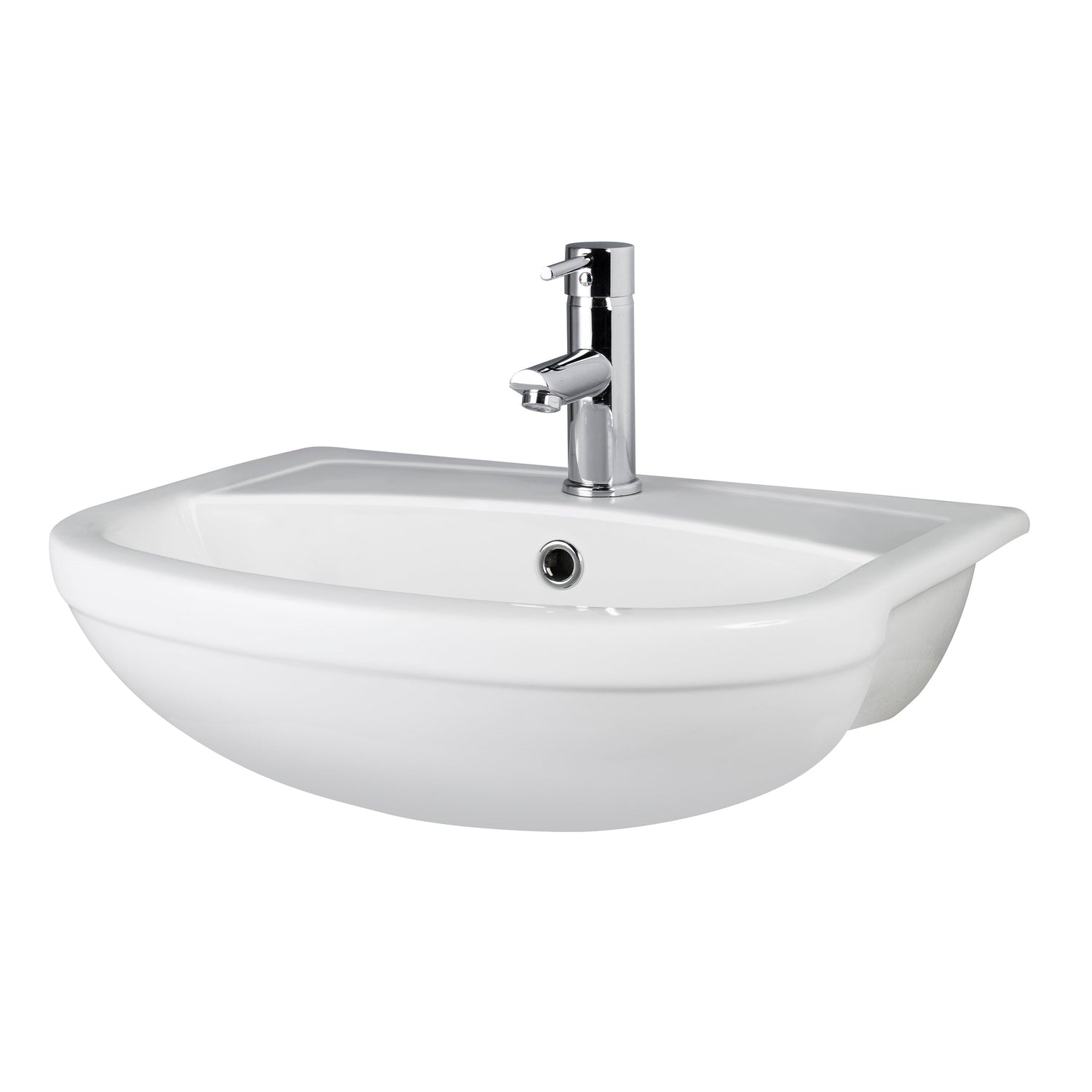 Fusion Fitted Round 1 Tap Hole Semi Recessed Ceramic Basin 500mm