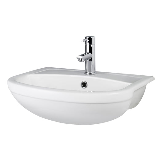 Fusion Fitted Round 1 Tap Hole Semi Recessed Ceramic Basin 500mm